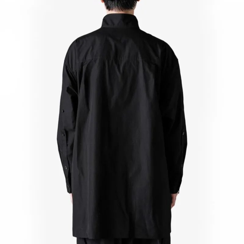 WVGA printemps automne nouveau homme marée col montant plissé à la mode longue chemise en coton Niche Chic décontracté réglable haut Ins W12988