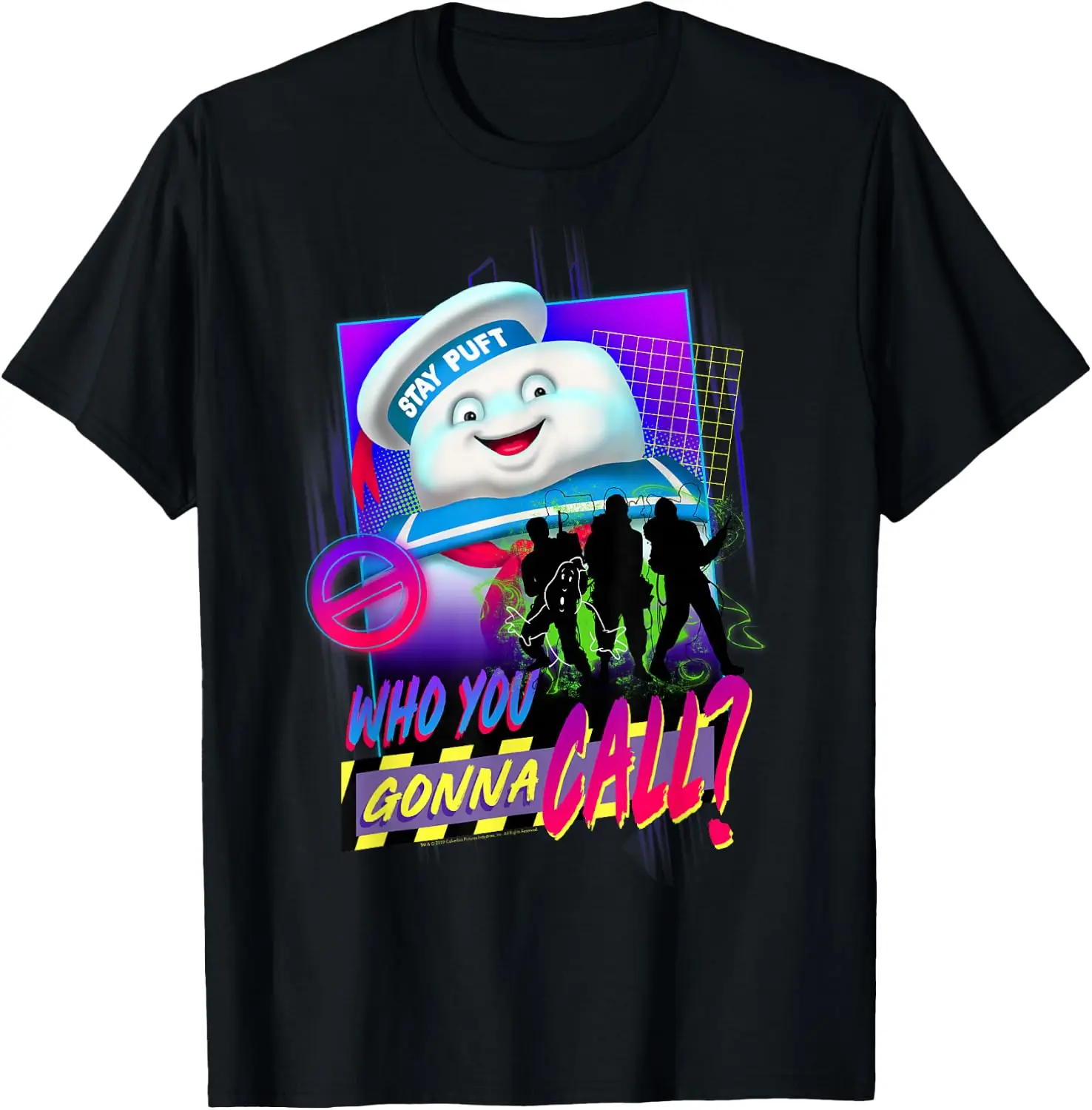 Who You Gonna Call? Retro Neon Poster T-Shirt Halloween Cotton Short-Sleeve Tee: Fun, Stylish, Breathable, and Casual