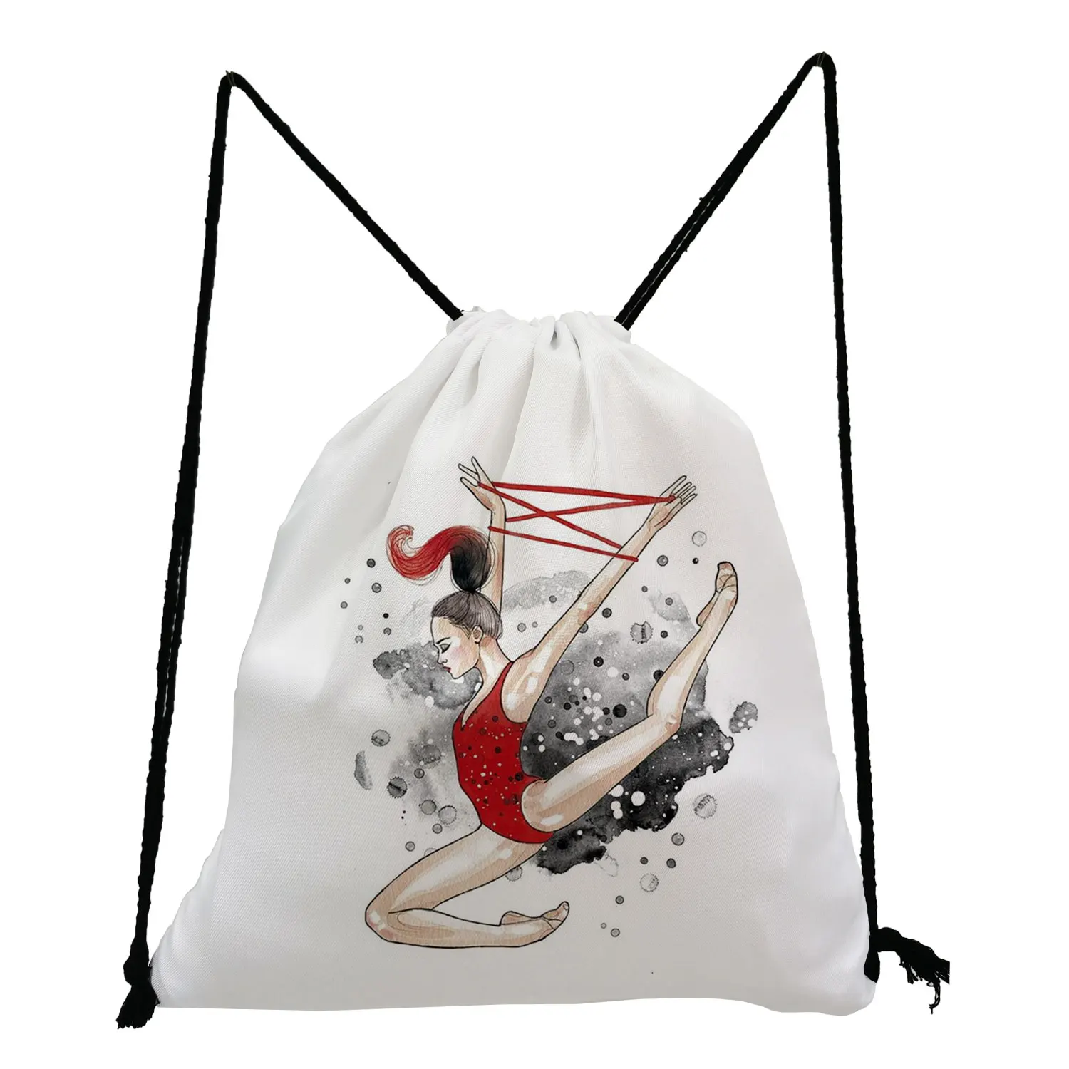 Women Casual Drawstring Bags Art Watercolor Gymnastics Print Backpack Gymnast Storage Bag Custom Pattern Travel Shoe Holder Gift