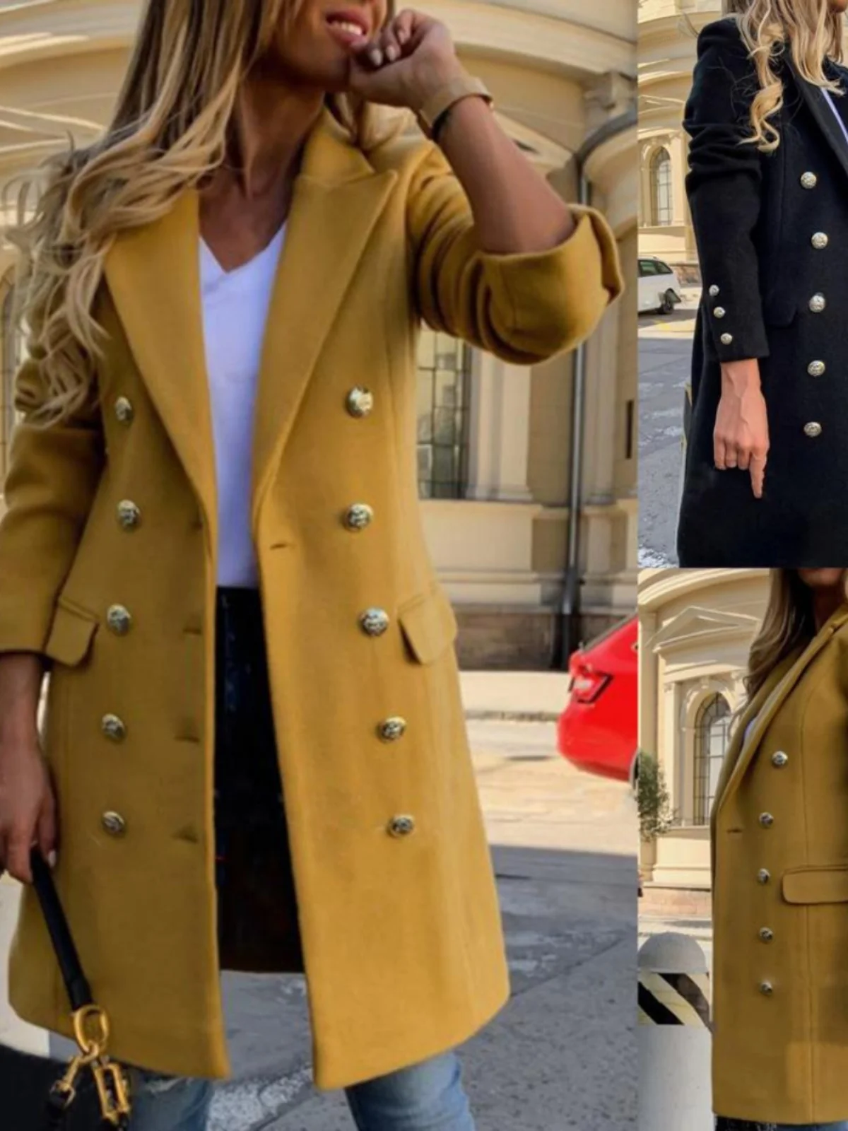 

Тренч Slimfit с нагрудным лацканом для женщин, откидной воротник на пуговицах, длинное пальто средней длины, уличная верхняя одежда, пальто