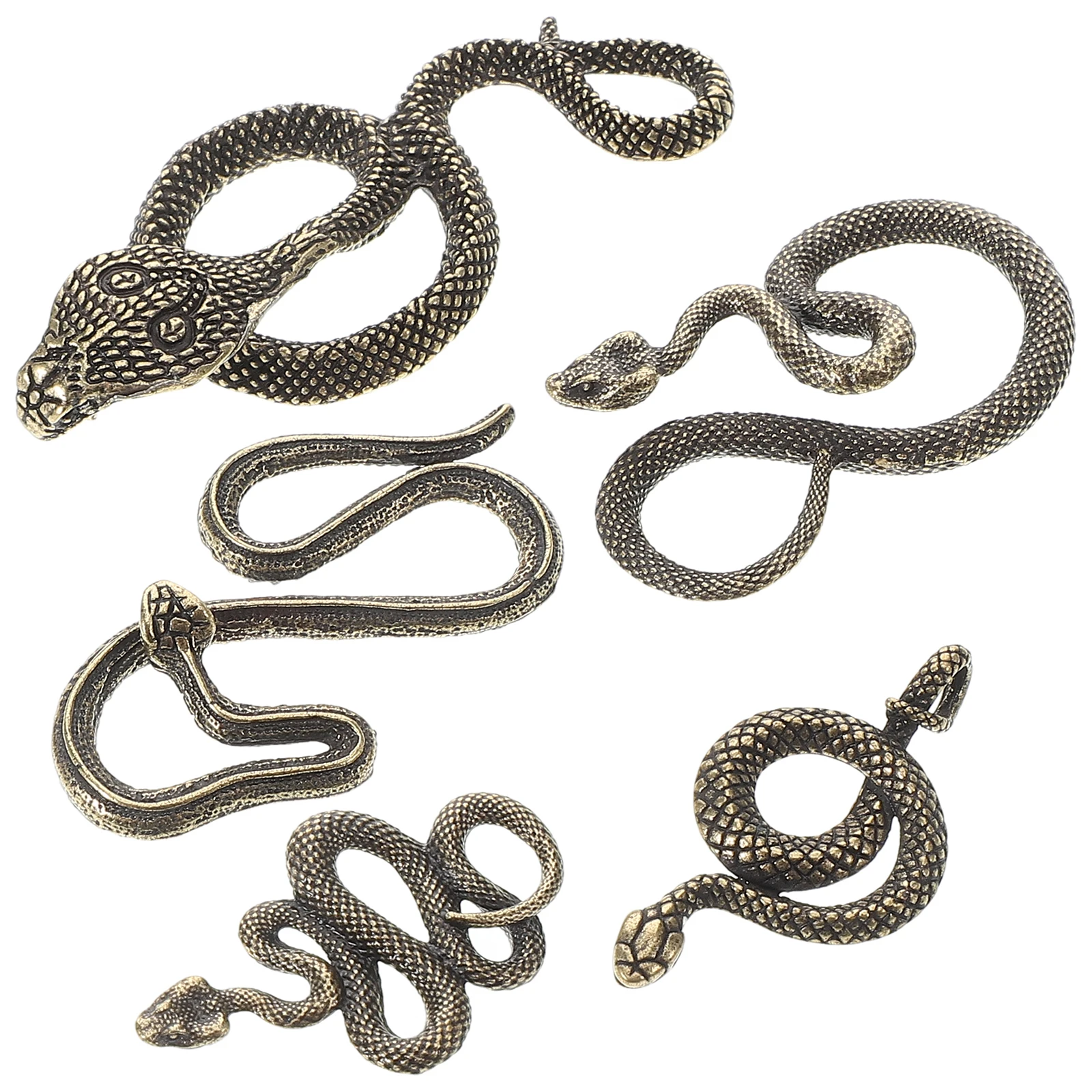 

5 Pcs Copper Snake Ornaments Crafts Fake Snakes Brass Chinese Figurine Alloy Miniature Halloween Decor