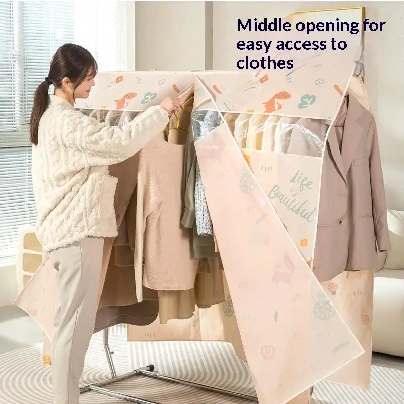 1pc Thicken Extra Long Garment Dust Cover for Floor Clothes Rack with Printed Pattern Coat Suit Down Jacket Protector