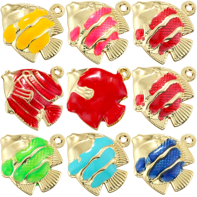 ZHUKOU Cute Enamel Glaze Multicoloured Bubble Fish Pendant Ocean Beach Jewellery Making Accessories 1 Piece:VD1936