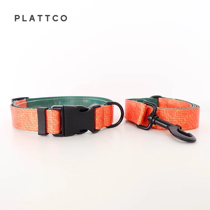 PLATTCO  nylon printed bow tie collar leash set ORANGE MAZE adjustable for walking all kinds of dogs products 5 size PDC334