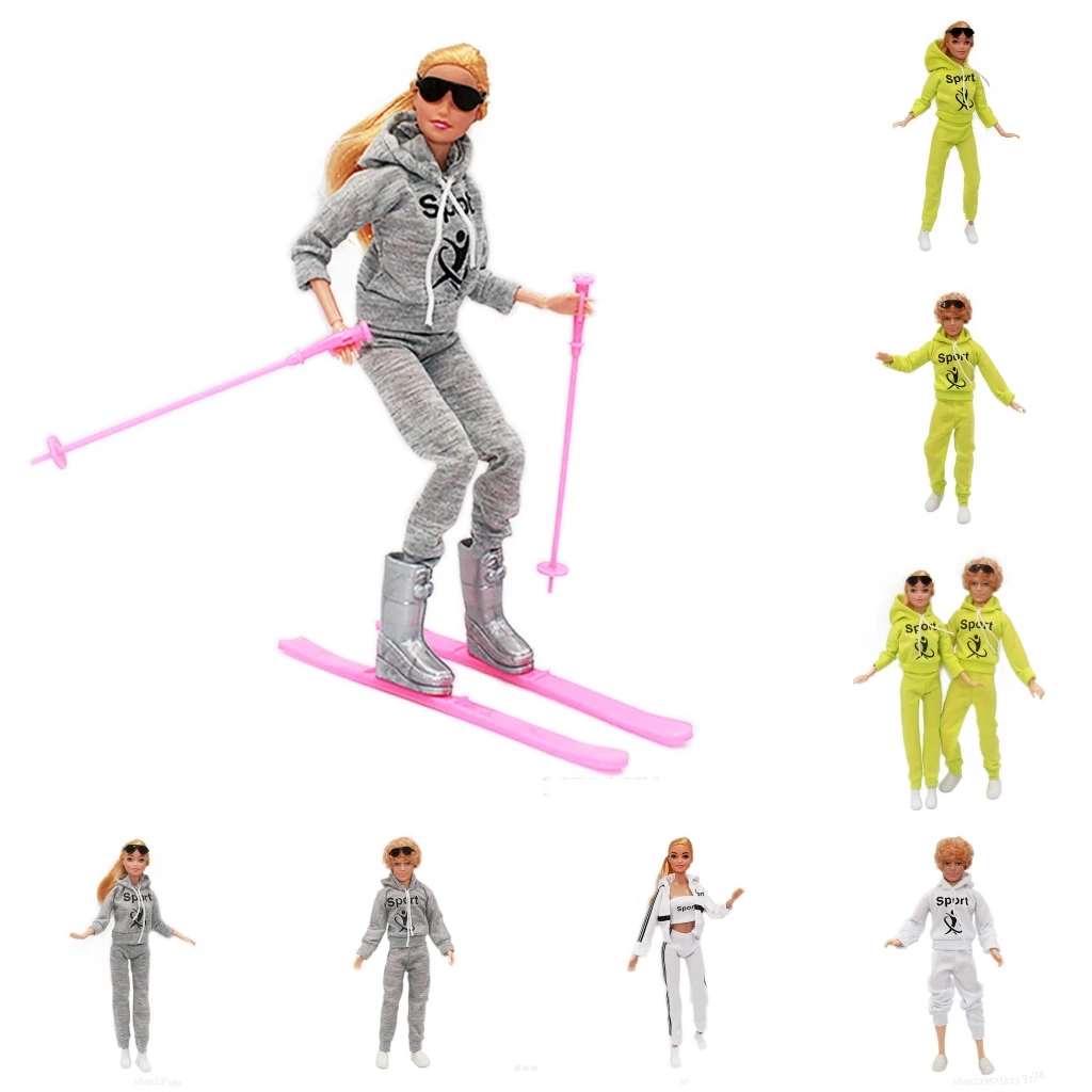 موضة زوجين عاشق ملابس رياضية مجموعة ملابس لل باربي دمية وتتسابق ل كين بوي دمية 1/6 هوديس معطف بنطلون السراويل الأحذية اللعب
