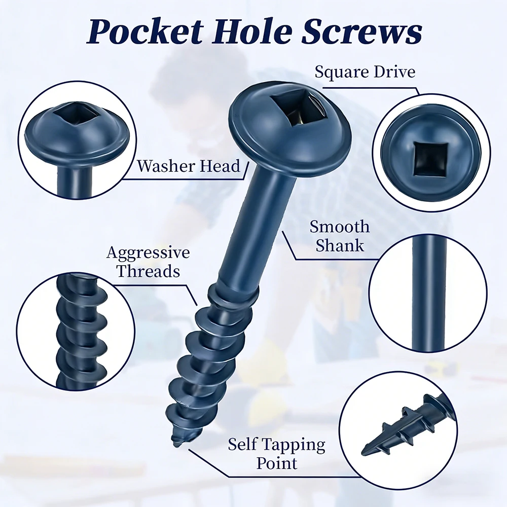 (#8 blue) pocket hole screw, 10/80/100/500pcs, wooden screws, carbon steel screw, square head self-tapping screw, wood scr