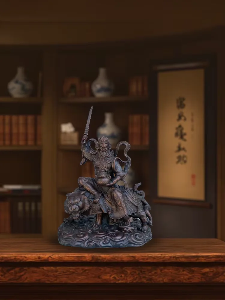 Old Brass God of Wealth Zhao Gongming God of Wealth mount Wenfang screen Amass wealth Ornaments