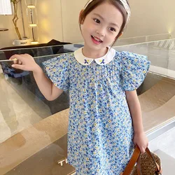 Melario 2023 Girls Baby Summer Floral Dress Sweet Princess Girl Kids Embroidery Collar Cotton Birthday Dresses Children Clothes