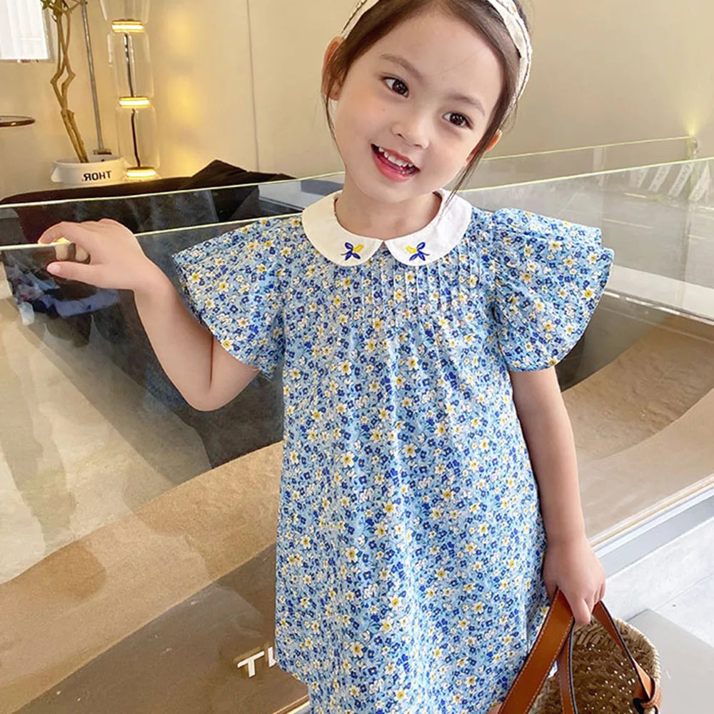 Melario 2025 Girls Baby Summer Floral Dress Sweet Princess Girl Kids Embroidery Collar Cotton Birthday Dresses Children Clothes