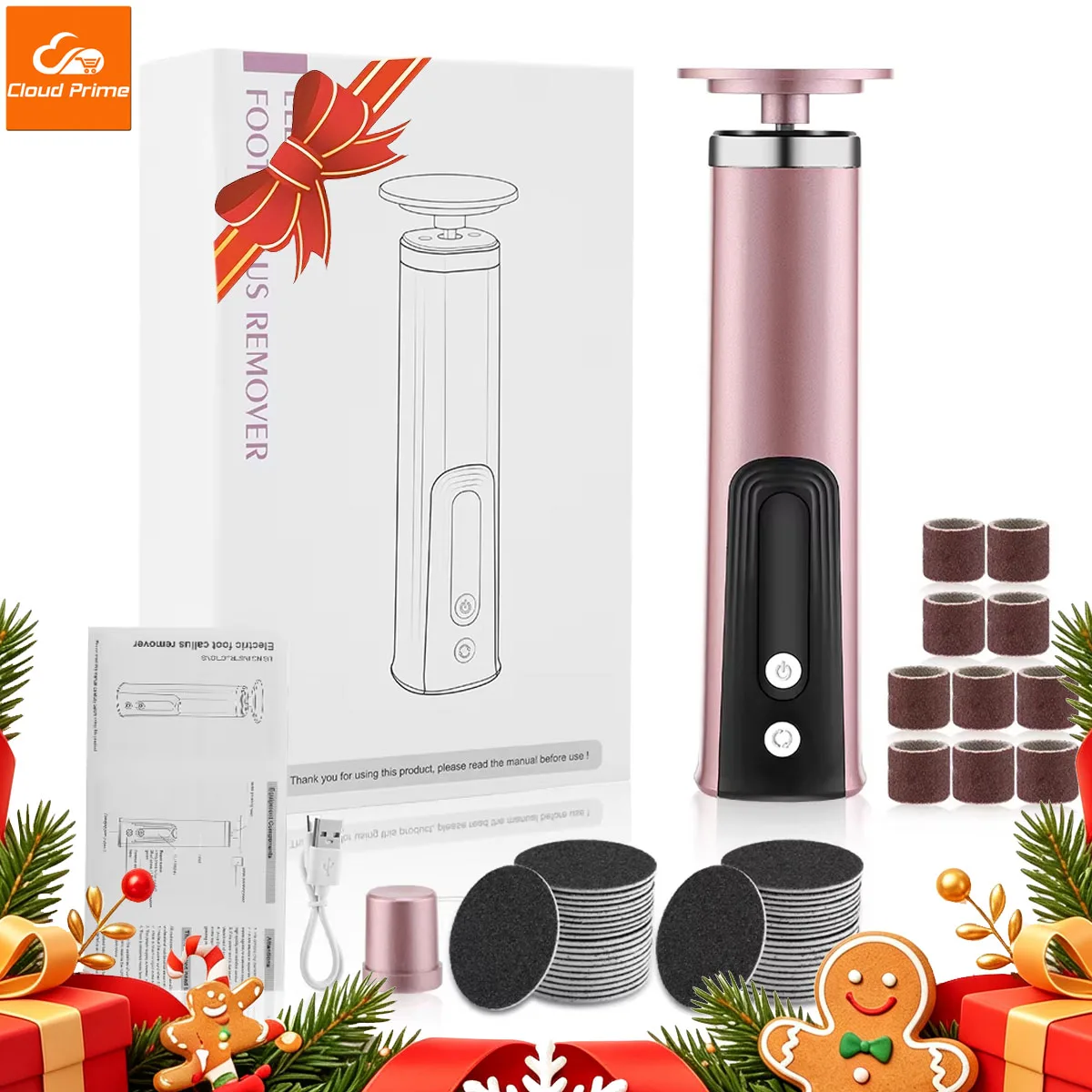 Cloud Prime Electric Foot Callus Remover Heels Remove Wireless Rechargeable Foot Care File Cuticle Callus Remover With Replacement Sandpape For Christmas And New Year Gifts