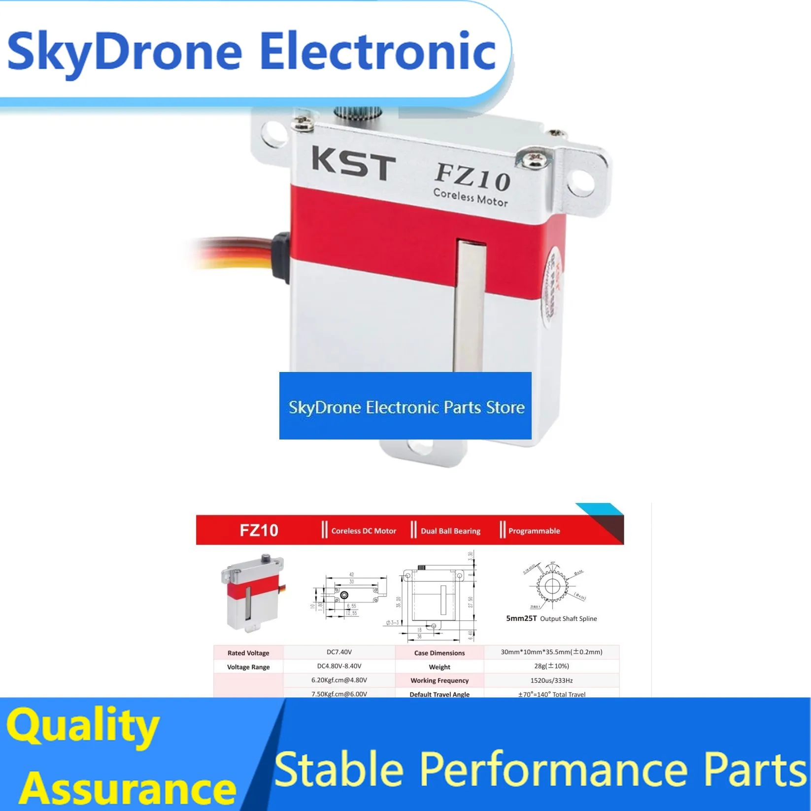 SkyDElKST FZ10 FZ320 FZ589 FZ825 FZ835 DC 7.4V PWM Standard All-metal Hollow Cup Anti-interference Servo Motor