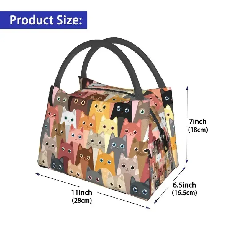 Custom Cartoon Cats Lunch Bag Women Cooler Thermal Insulated Lunch Box for Office Travel