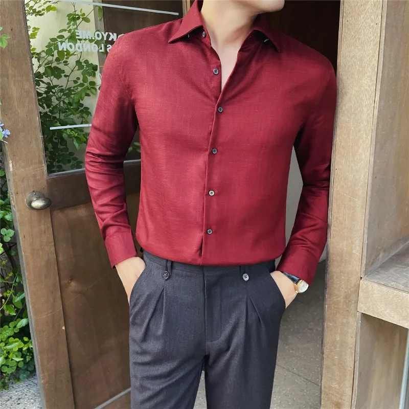 Autumn Winter Lyocell Shirt Men's Thick Windsor Collar Acetate Wrinkle Resistant Shirts Casual Business Dress Shirt Men Clothing