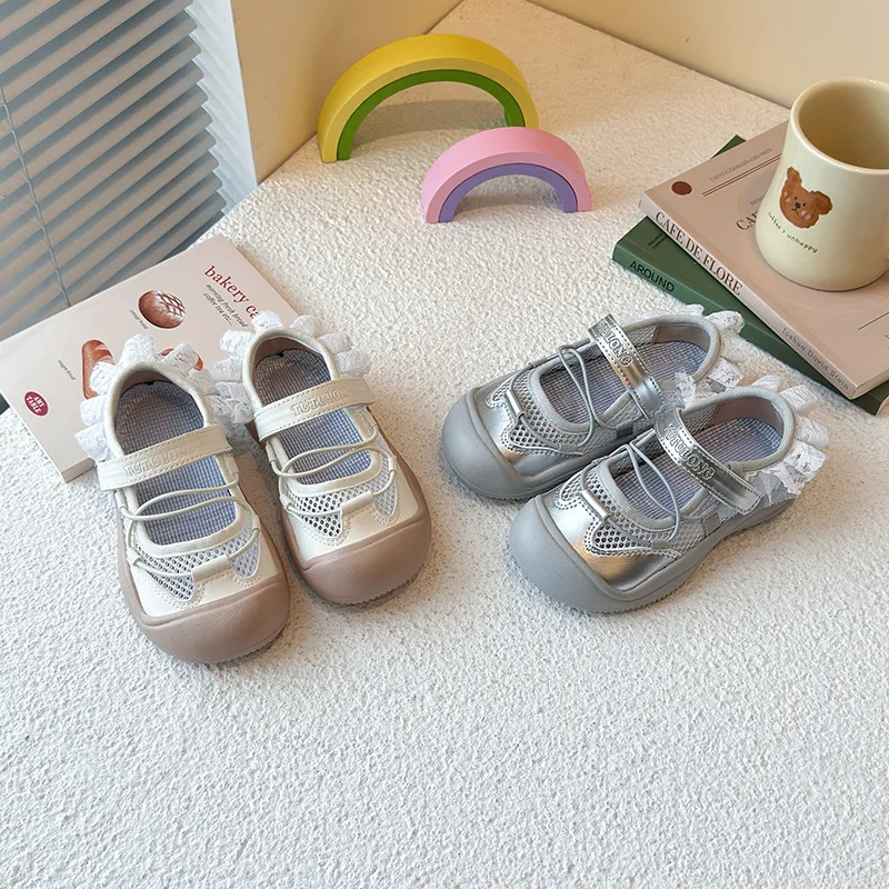 

Summer Breathable Mesh Children’s Sneakers for Girls Non-Slip Soft Sole Toddler Running Shoes with Sweety Lace Beach Daily Wear