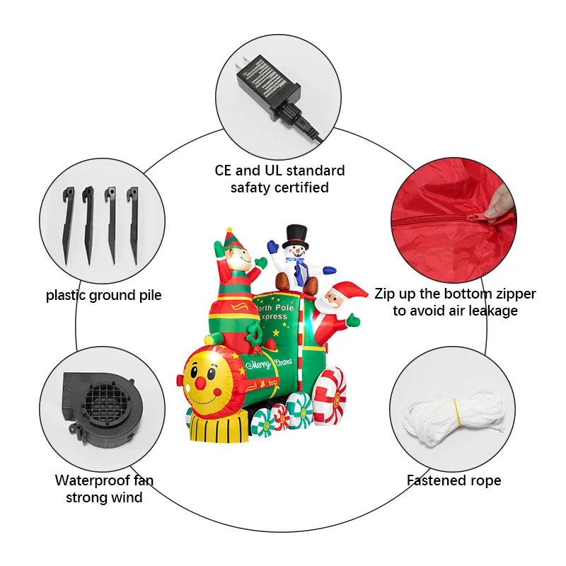 1.8M/5.9FT Height Christmas Inflatable Santa ClausThe Train with Elf and Snowman Blow up Outdoor Lawn Yard,Garden Decorations view 5