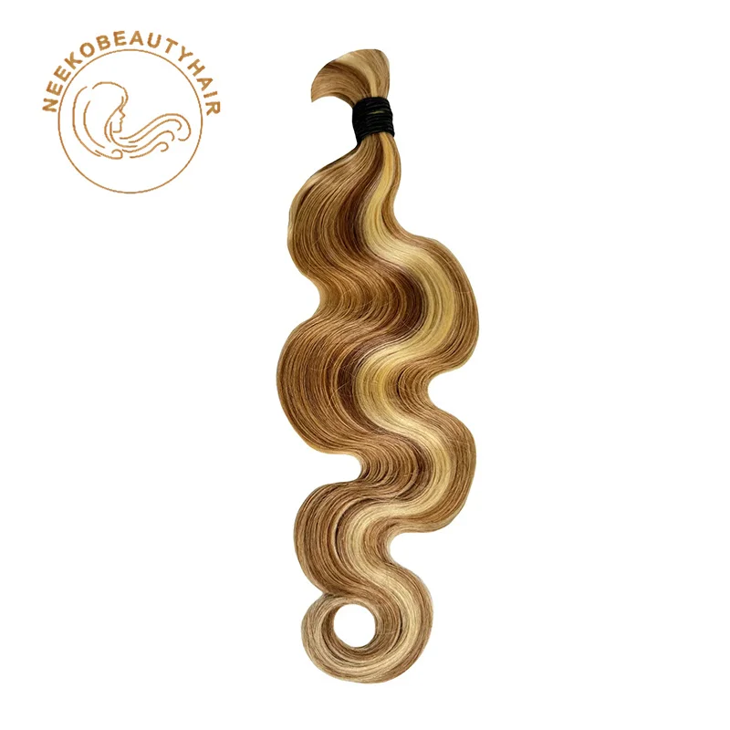 Honey Blonde Highlight Bulk Human Hair 1 Bundles/Pack 100g 18 Inch Body Wave Knotless BOHO Braids Human Hair Braiding Hair
