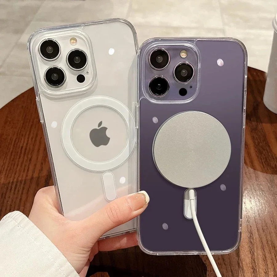 Magnetic Adsorption Transparent Acrylic Case for iPhone 16 Pro Max 15 Plus 14 Pro iPhone 13 12 11 Magsafe Wireless Charge Cover