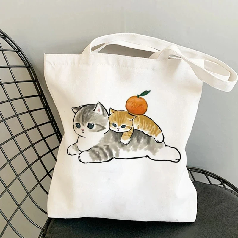 Cute Cat Canvas Shopping Bags Casual Ladies Shopping Bags Large Capacity Printing Women Tote Shoulder Bags Girls School Bags