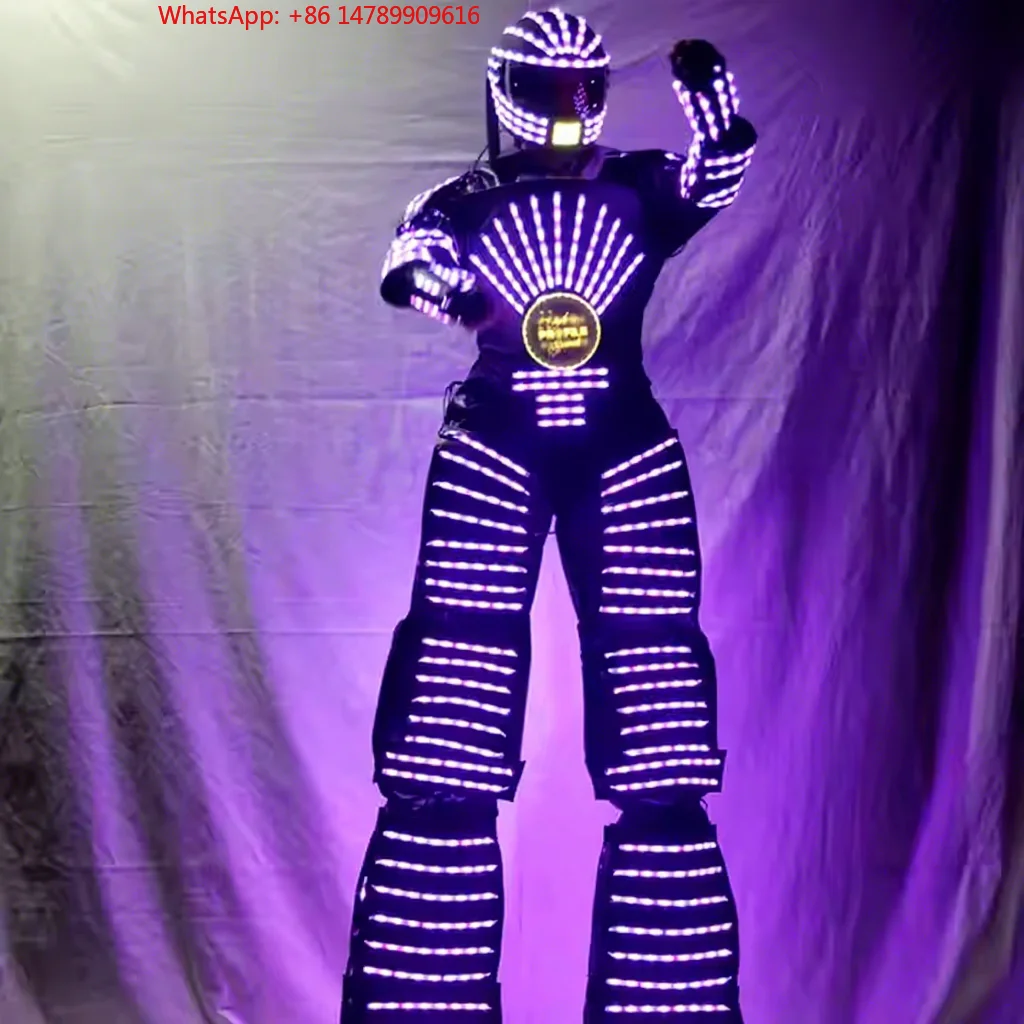 

LED Luminous Robot CostumeUnisex Adult Halloween LED Light Stilts Walker Robot Suit Luminous Costumes With LED Screen For Nightc
