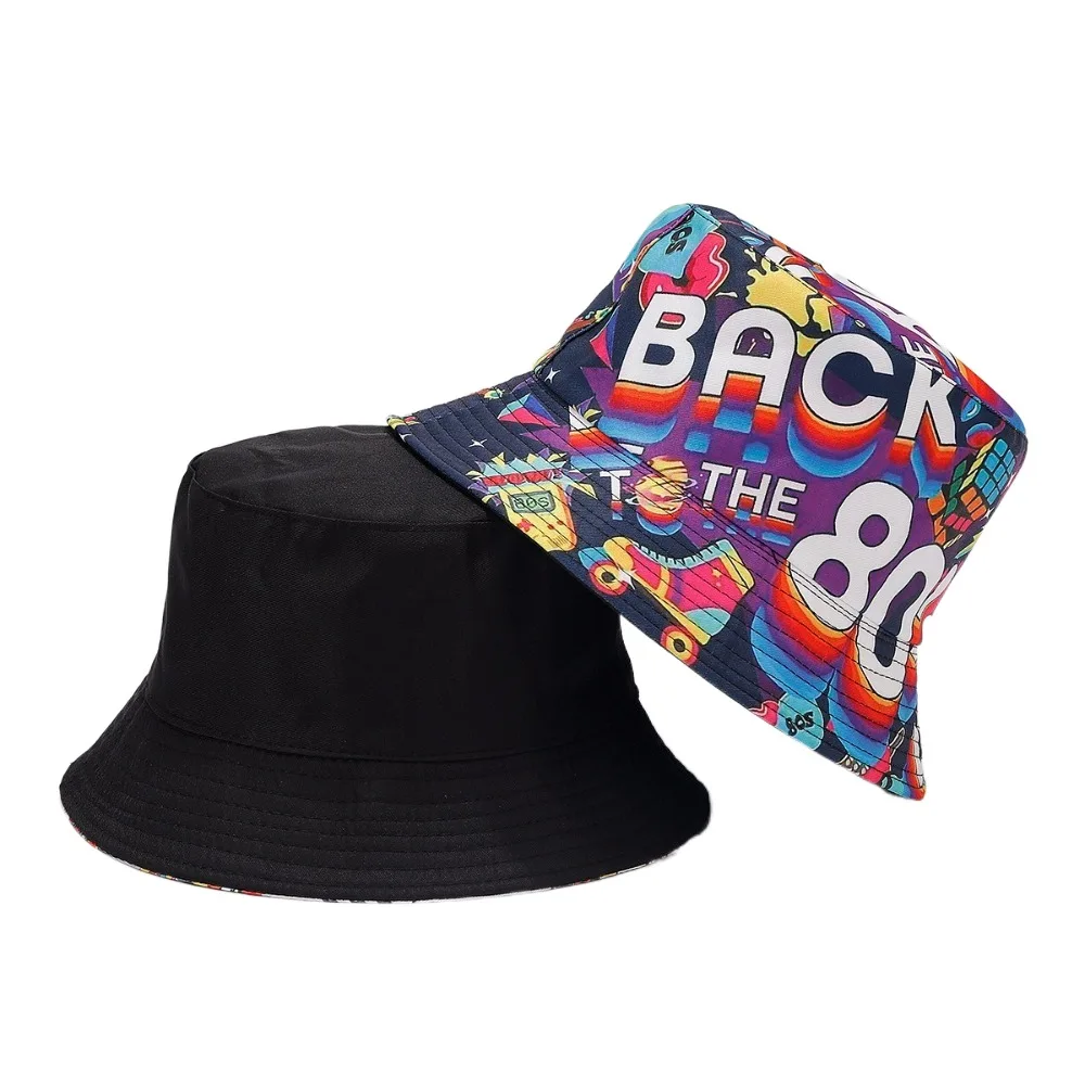 جديد 80s 90s قبعة الصيد الملونة تنفس الشمس قبعة واقية مزدوجة الجانب الهيب هوب نمط طباعة قبعة الصيف