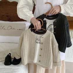 Kids Solid Color Knit Coat 2024 Autumn New Boys Sweater Girls Soft Loose Cardigan Tops