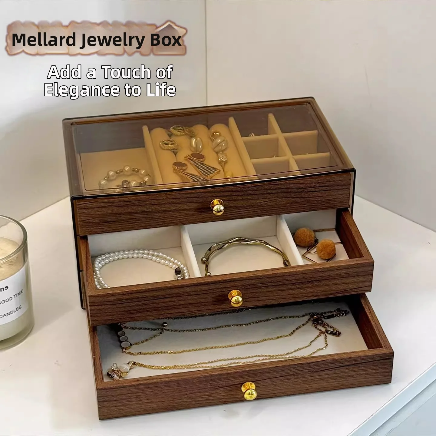 

Шкатулка для украшений из древесины ореха, органайзер для колье и серег, высококачественный новый дизайн, трех- или пятислойная коробка для хранения украшений.