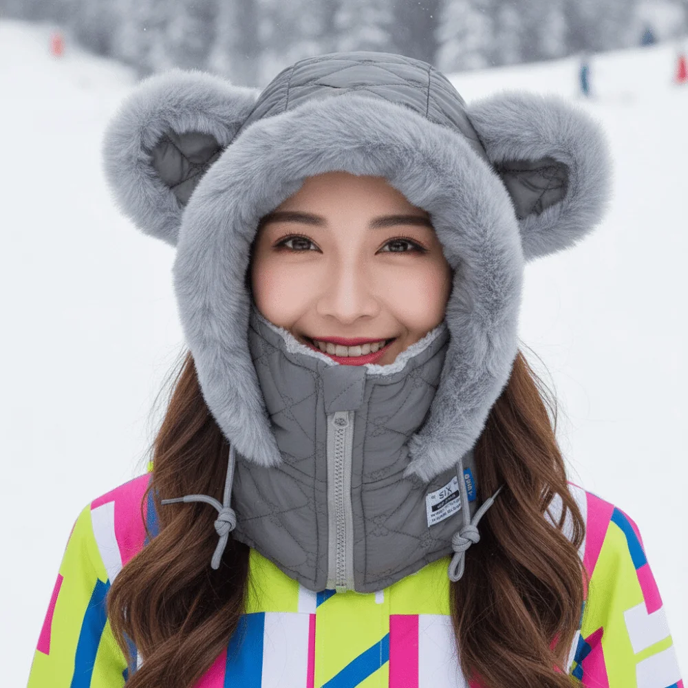 Dicke Kapuzenmütze mit Schal, vollständige Abdeckung, mit Fleece gefüttert, Unisex-Balaclava, thermischer Reißverschluss, Winter-Gesichtsmaske für Radfahren – Detail 12