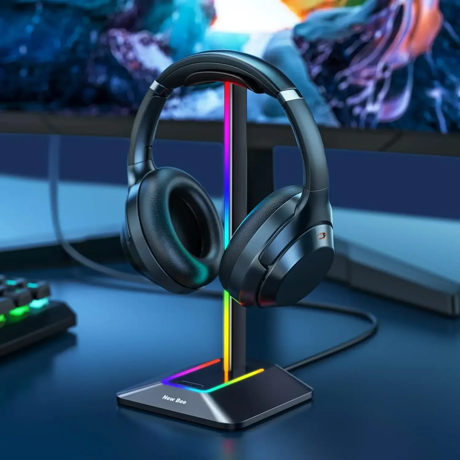 

EISSLOLY RGB Headphone Stand, 10 Lighting Effects, Headphone Display Stand, Desktop Headphone Stand, Desktop Supplies