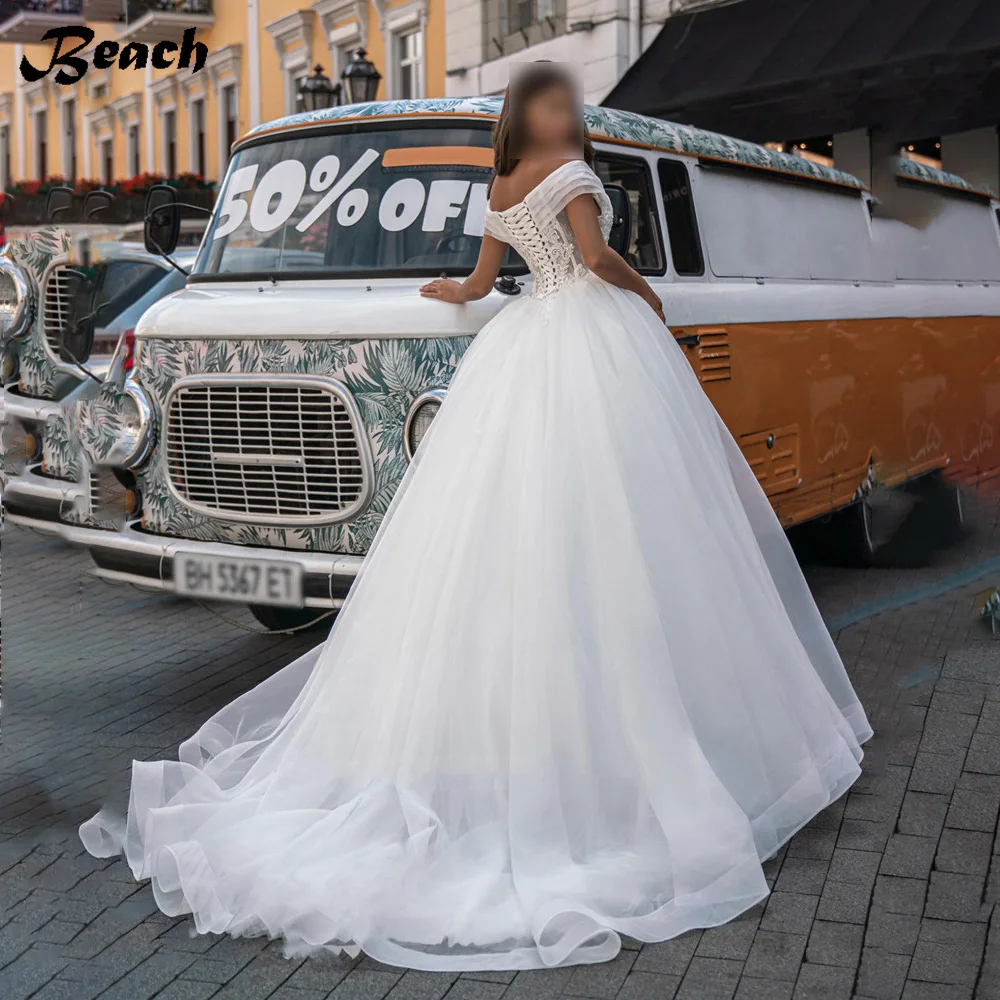 

Sweetheart Ball Gown Wedding Dress Off The Shoulder Lace Appliques Court Train Robe De Mariée Gorgeous For Women Lace Up