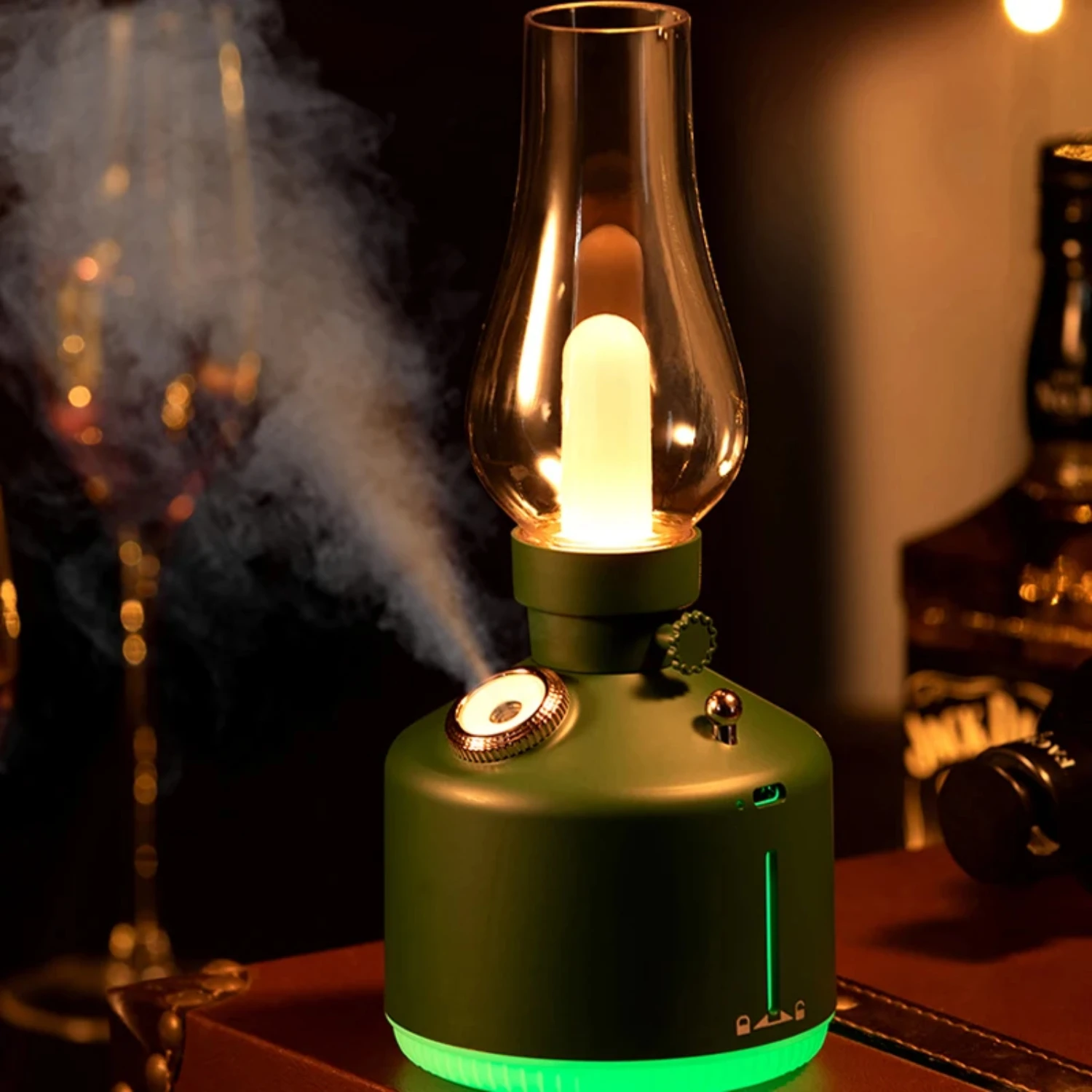 Desktop Retro Lamp Air Humidifier USB Rechargeable Wireless  Diffuser Rechargeable Essential Oil 7Color Lights Cool Mist