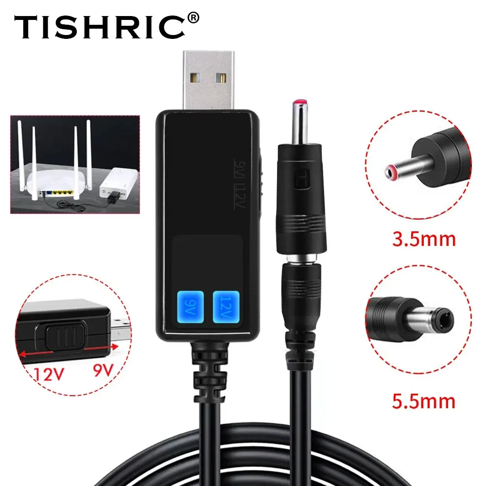 TISHRIC USB Boost Converter DC 5V to 9V 12V Power Cable 3.5x1.35mm Plug Adapter For Power Supply/Charger