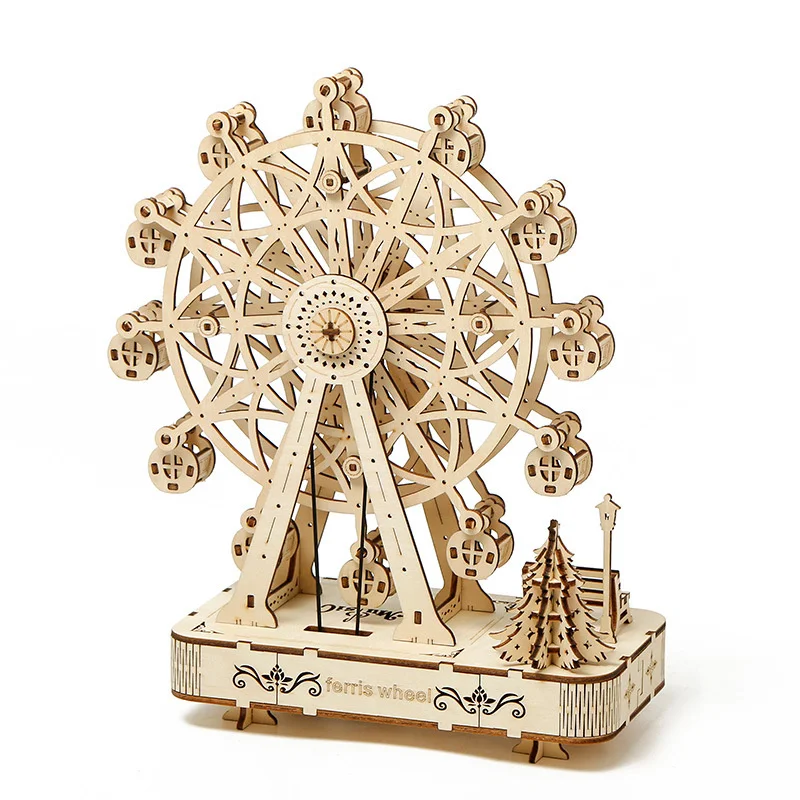 Ferris Wheel Music Box DIY Miniatures Models 3D Wooden Puzzle Toys Model Kit Relaxation Decompression Assembly Toy for Kids Gift