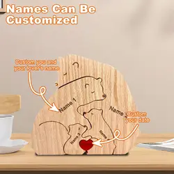 Custom Name Wooden Ornaments To Paint Bear Family Theme Puzzle DIY Free Engraving Family Name Puzzles Home Deco Customized Gift