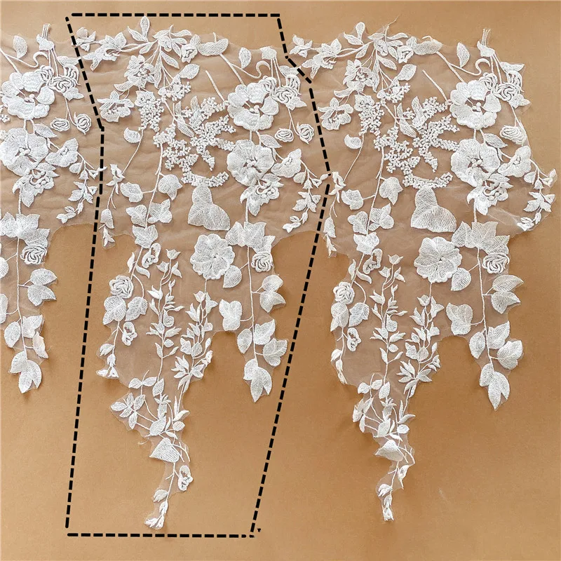 Rayon Embroidered Lace Leaf Flowers Patch, Chest Backs Accessories, Handmade DIY, Wedding Dress, 62x27cm, RS4164