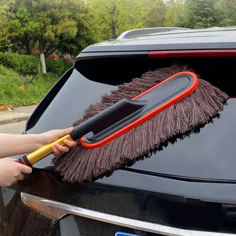 Plumero de microfibra para coche, cepillo de cera de algodón para Exterior, sin arañazos, con mango telescópico extensible, eliminación de polvo,