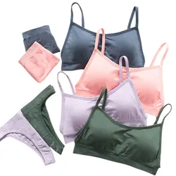 Women Seamless Underwear Set Sexy Thong Wire Free Bra Set Female Crop Tops Sexy Brazilian Panties Lingerie Backless Intimates