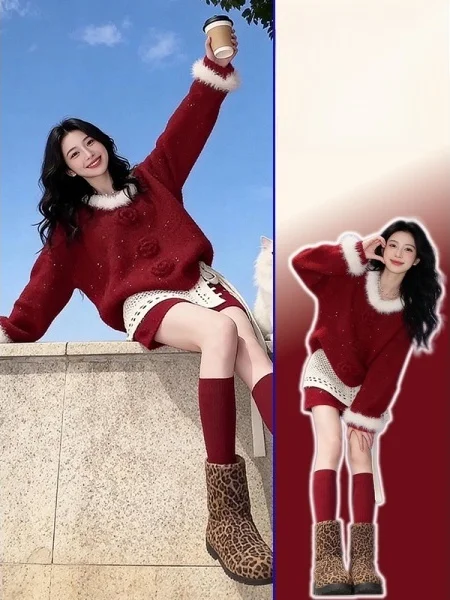 

plus Size Knitted Sweater And Skirt Set Casual Comfortable Soft Spring Faion Women's Ensemble High Waist round Ne Lo...