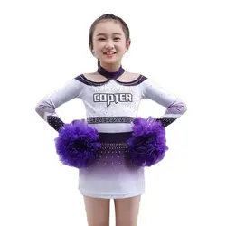 Custom Cheerleading Competition Uniforms Girl Gymnastics Kids Performance Team Uniforms Costumes With Flash Diamonds Flower Ball