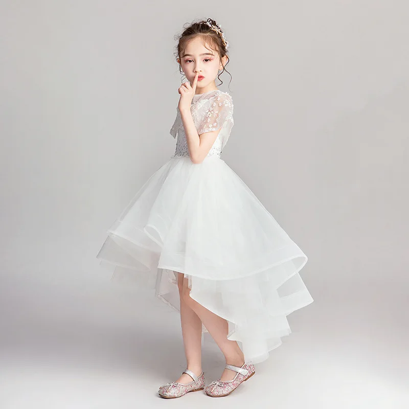 Little Girls Embrdoiery Princess Dress High Low Shawl Tulle Dresses Teen Girls Graduation Party Gown Flower Girls Dress