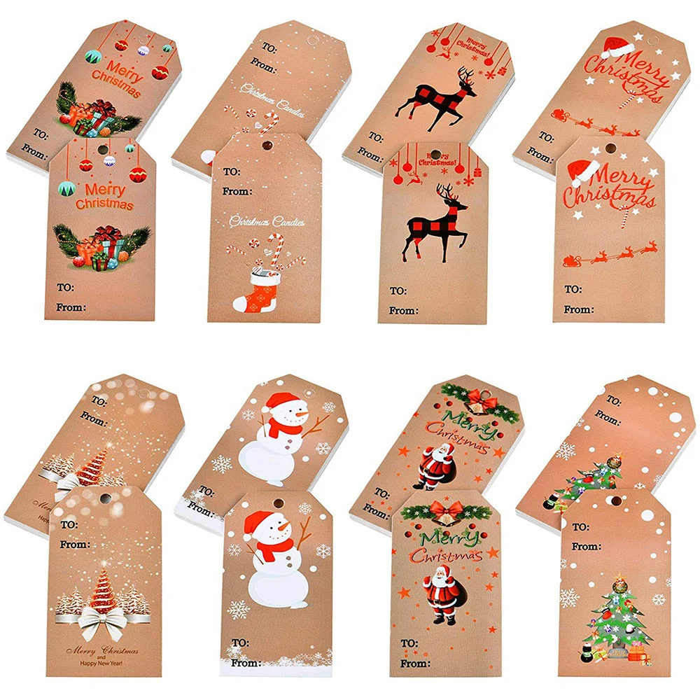 50-100pcs Merry Christmas Tags Kraft Paper Card Gift Label DIY Hang Tags Gift Wrapping Decor Gift Card Christmas Favors Supplies