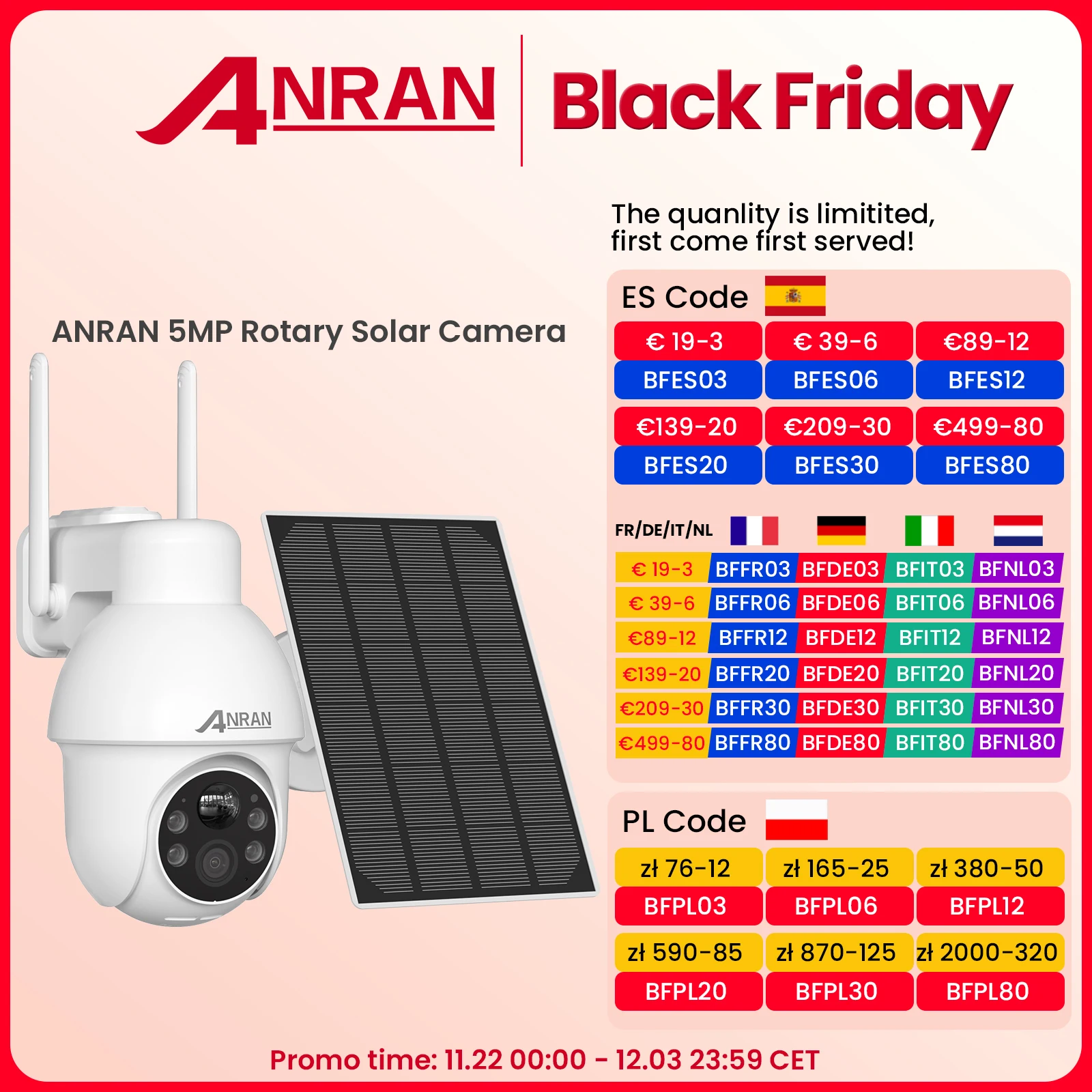 ANRAN 5MP Battery Camera With Solar Panel 2.4G WIFI Solar Security Camera Alexa Support PIR Human Detect Full Color Night Vision