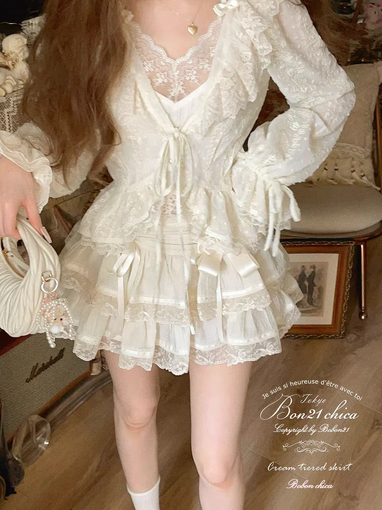 Koszula Princess Sweet Lolita Bobon21 Nippori Manor Complex Craftsmanship Koronkowy Kołnierzyk Szyfonowa Koszula z Haftem Ochrona Przeciwsłoneczna C2393