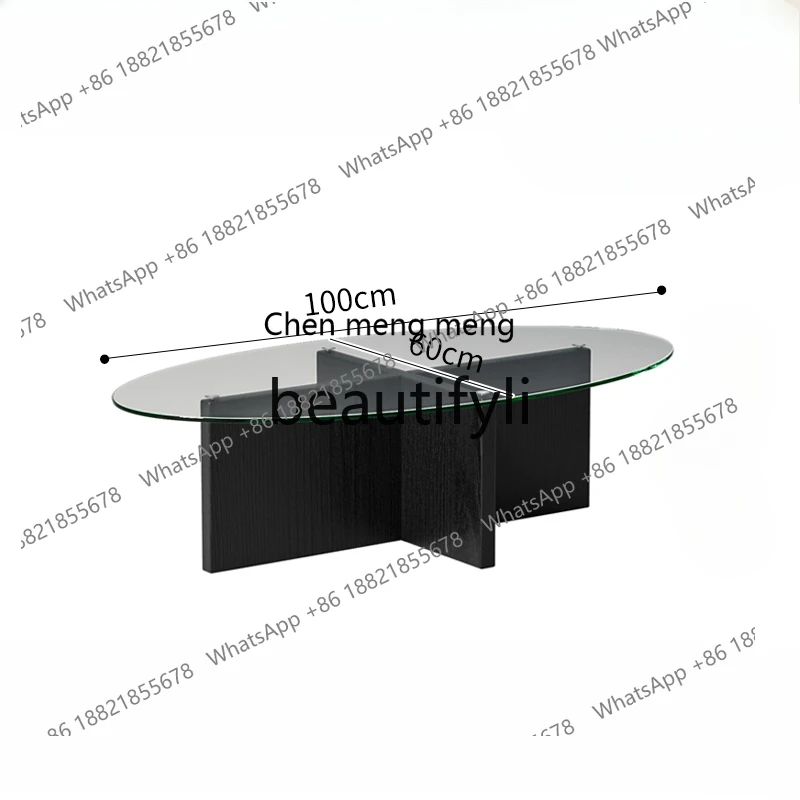 Medieval solid wood glass coffee table living room household light luxury small apartment minimalist cream style  R