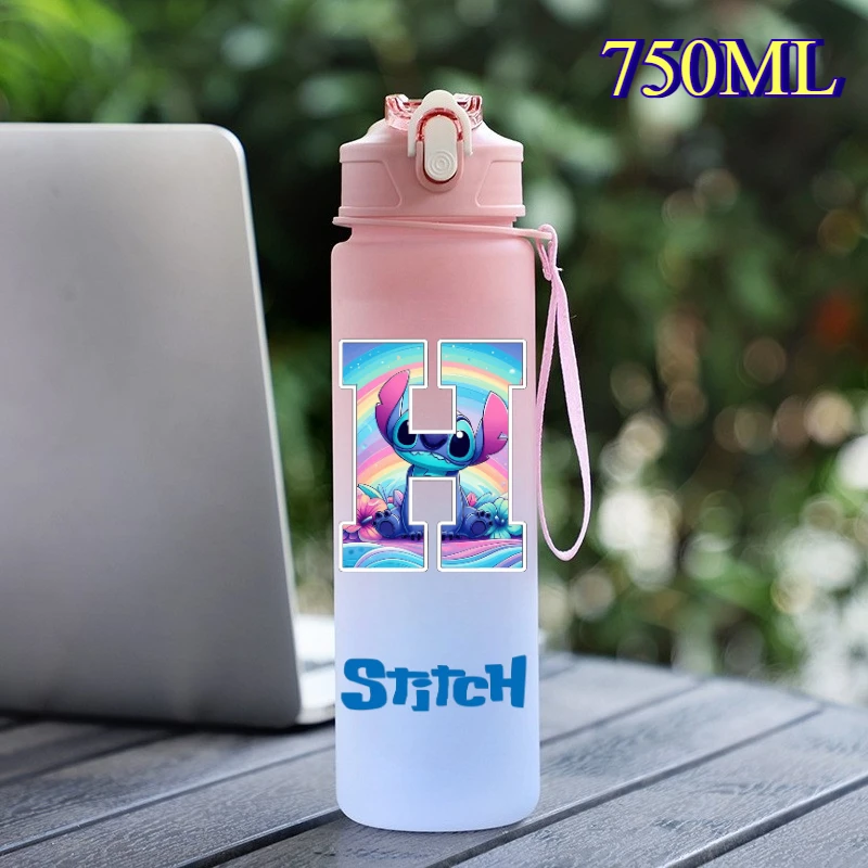 750ML 레터 A-Z 릴로 스티치 빨대 물병 피트니스 드링크 보틀 휴대용 로프 여행 티컵 여행용 사무실 주전자
