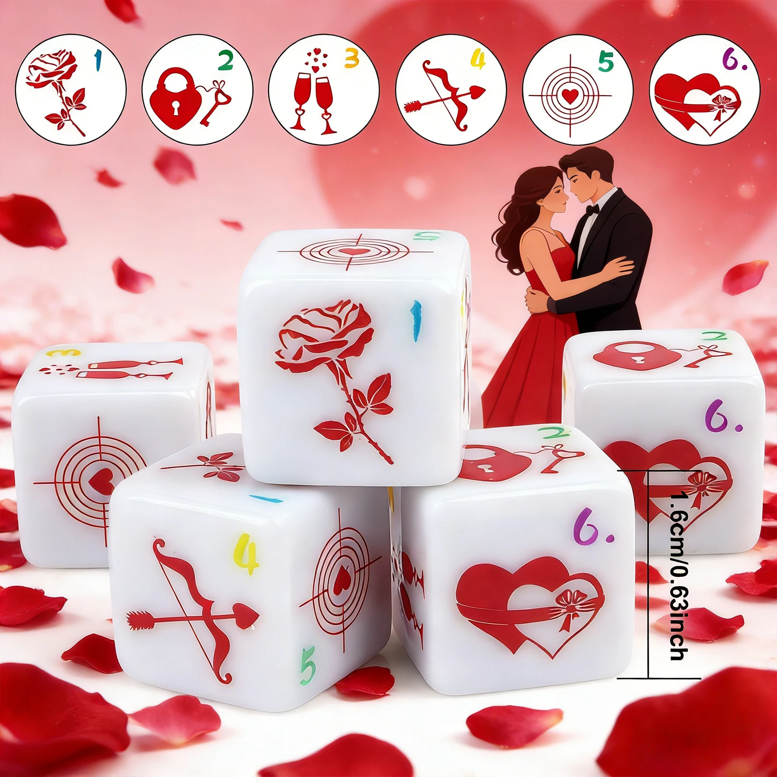

Набор из 6 белых кубиков D6 с рисунком в виде сердца, включает в себя сумку для хранения, уникальный подарок для любителей настольных игр и коллекционеров кубиков
