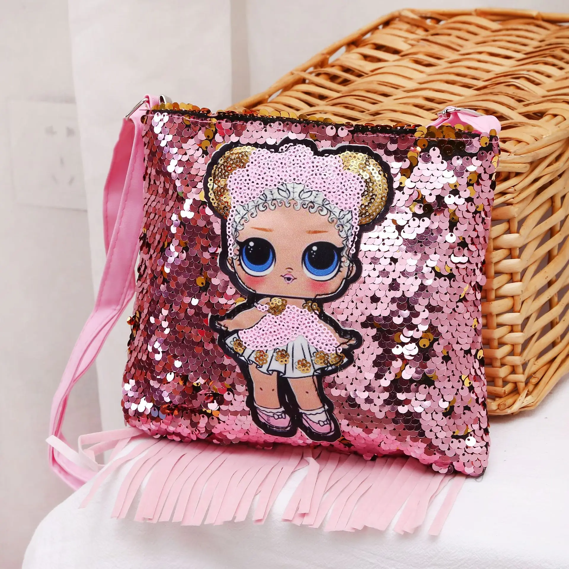 Summer New Children\'s Sequin Flip Coin Purse Cartoon Cute Girl Laser Fashion Student Kindergarten Crossbody Shoulder Bag