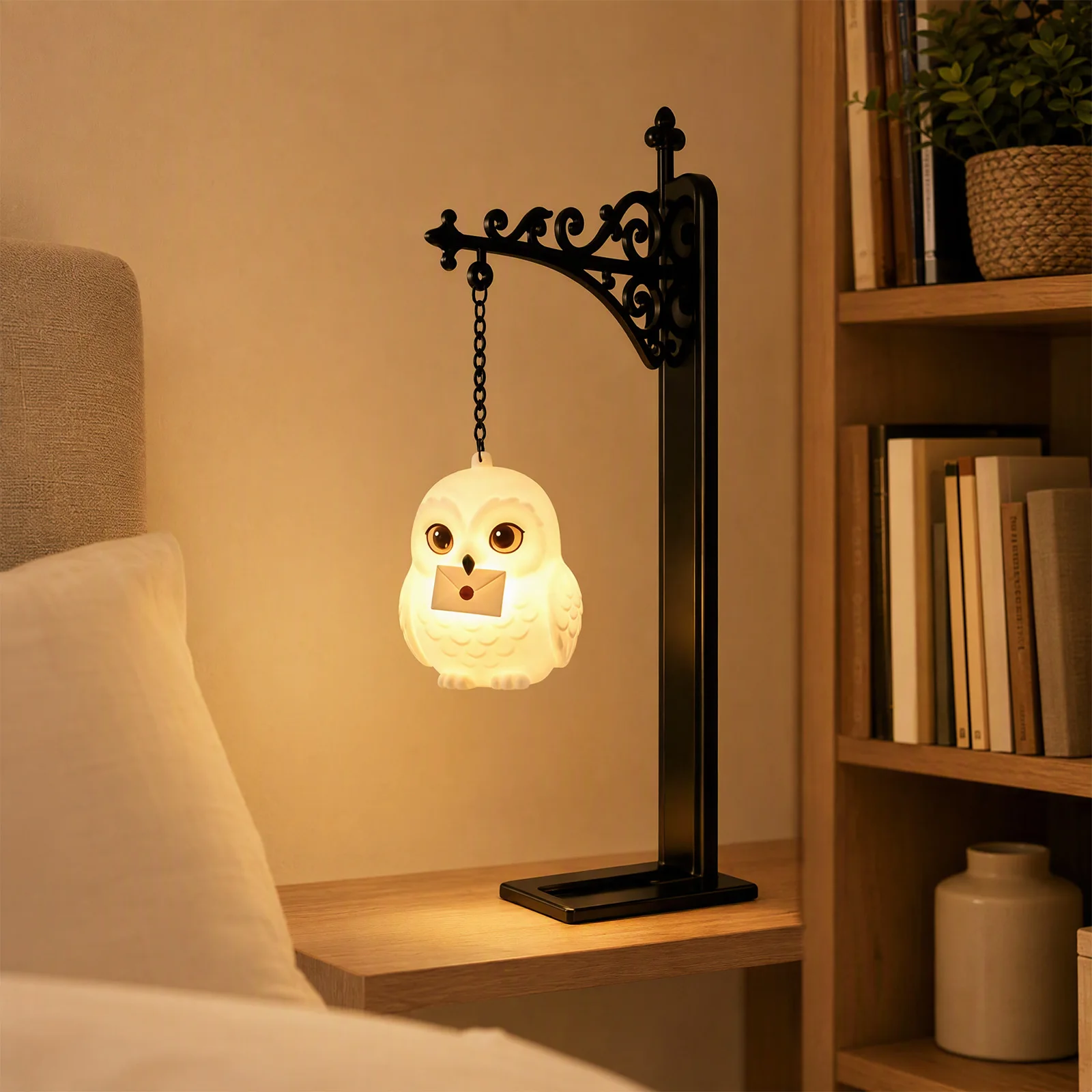 Hanging Iron Owl Bookshelf Decorative Light Bookend Reading Nook Home Library Bedroom Study Office Art