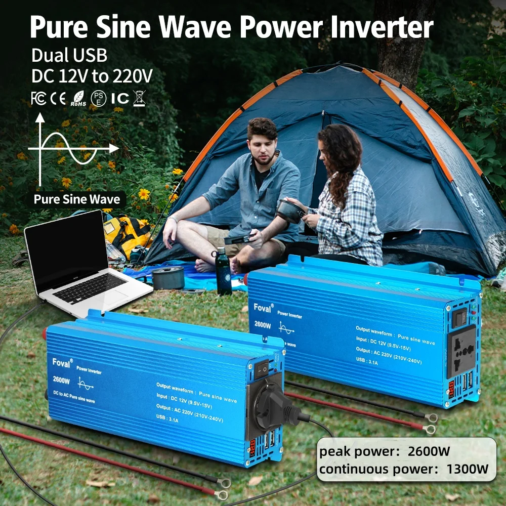 

2600W Pure Sine Wave Inverter DC12V to AC220V Solar Power Inversor LED Voltmeter Converter Transformer EU Universal Socket