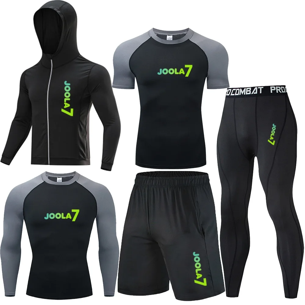 JOOLA 7 Men Sportswear Set Compression Hoodie T-shirt Shorts Leggings Gym Running Training Outfit