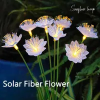 Solar Fiber Optic Flower LED Lights Outdoor 6/8/10 Heads Garden Lawn Decor Lamp for Wedding Party Yard Patio Lighting